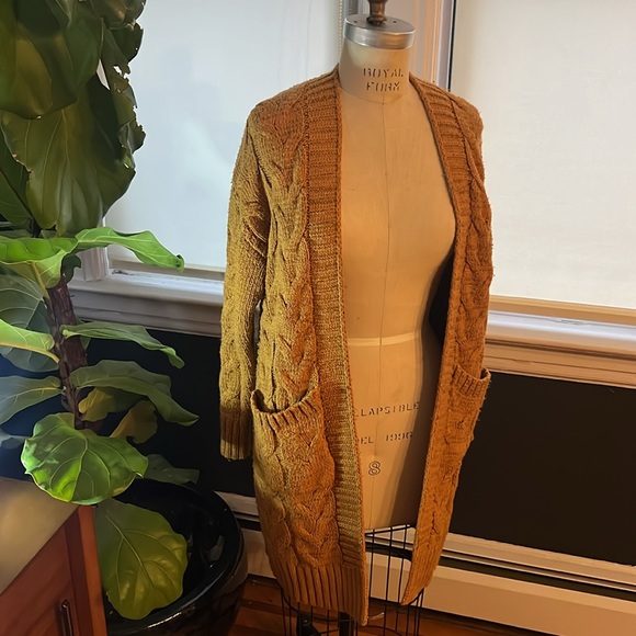 Mustard Gold Open Front Cardigan with Large Pockets - large - Picture 6 of 9
